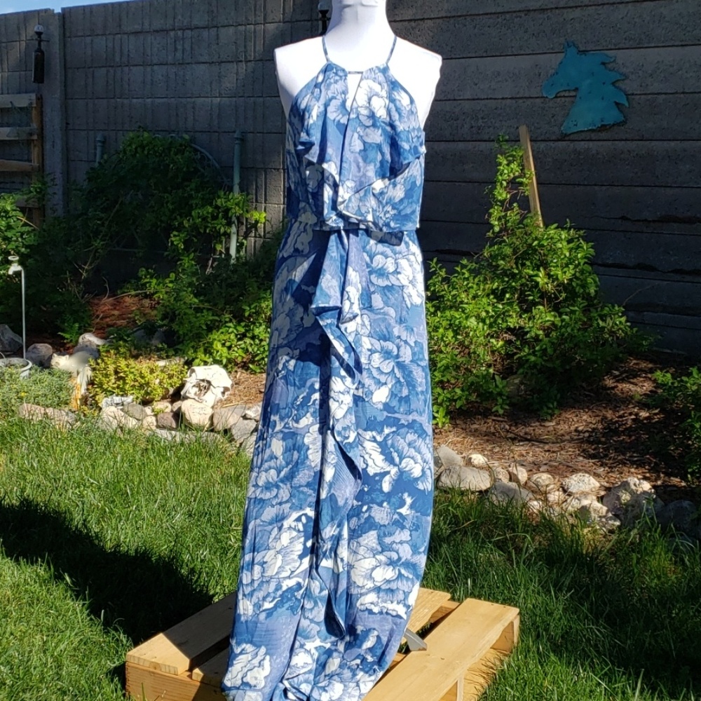 BCBGMAXAZRIA JANISA VISTA BLUE MAXI DRESS NWT H235